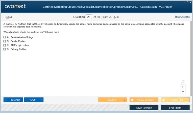 Certified Marketing Cloud Email Specialist Premium VCE Screenshot #3